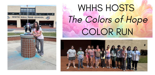 Photos of students posing after color run