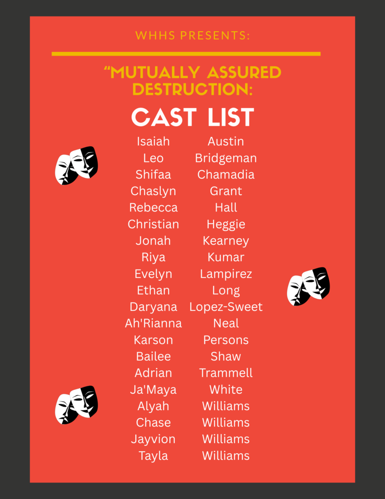 Congratulations to the WHHS students who were cast in the Fall production of " Mutually Assured Destruction"!