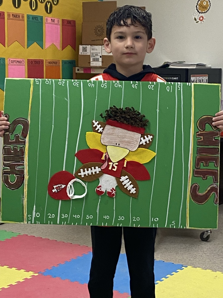First grade read the book Turkey Trouble and had a home project to disguise their turkey. Today they presented their turkey and explained why they chose that disguise.