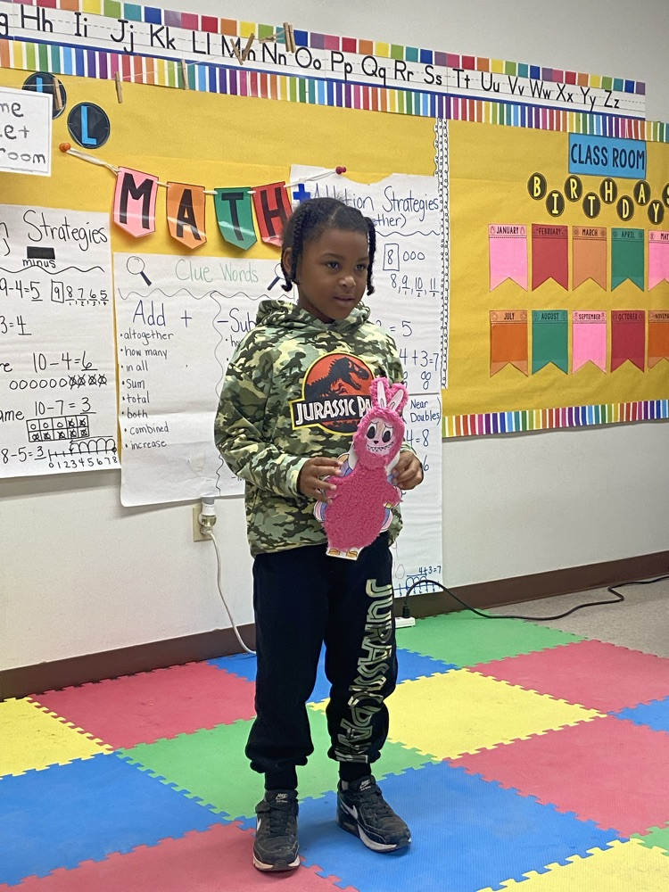 First grade read the book Turkey Trouble and had a home project to disguise their turkey. Today they presented their turkey and explained why they chose that disguise.