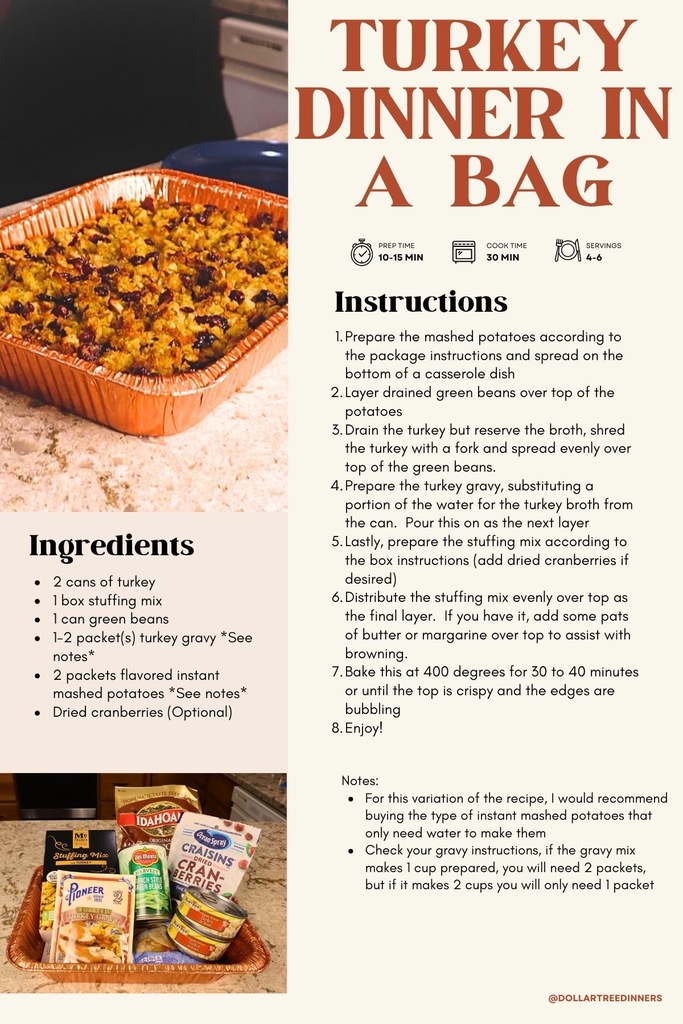 Turkey Dinner in a Bag