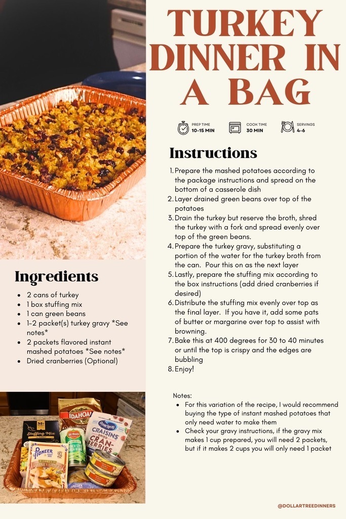 Turkey Dinner in a Bag