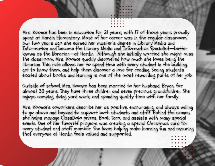 short bio of Mrs Koonce 