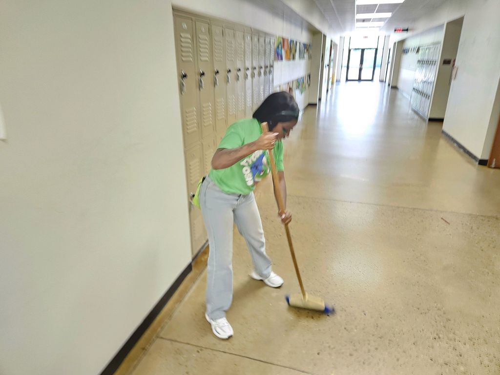 Teams united to clean the school.
