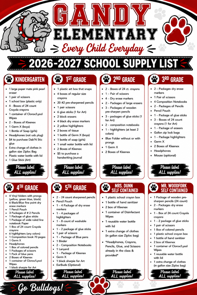 2026-2027 School Supply List