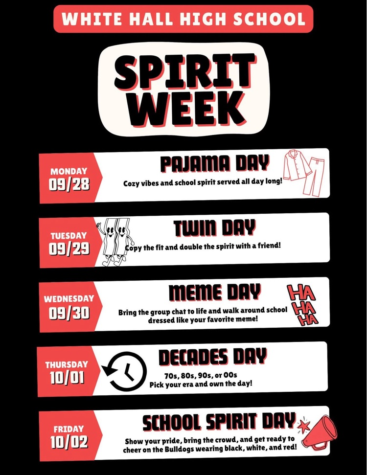 Spirit Week at WHHS is September 28 - October 2!