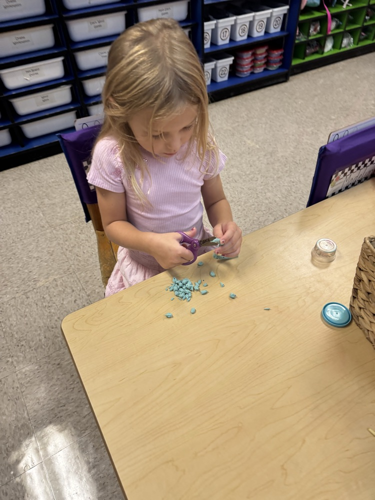 Cutting practice with Play doh in Mrs. Vernor’s class.