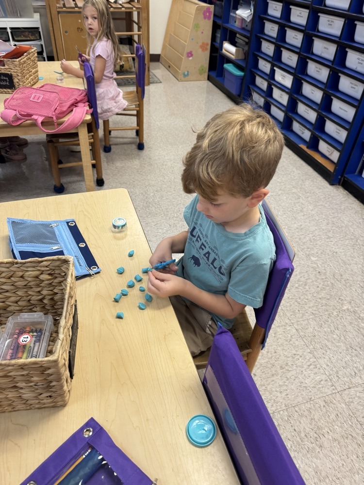 Cutting practice with Play doh in Mrs. Vernor’s class.