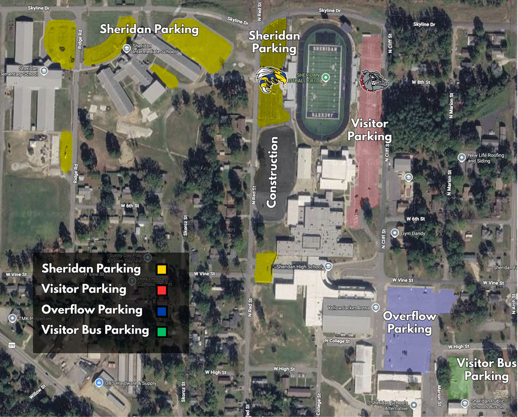 Parking map at Yellowjacket stadium