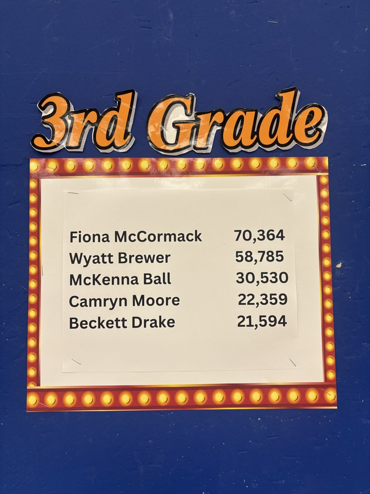 3rd Grade: Fiona McCormack, Wyatt Brewer, McKenna Ball, Camryn Moore, Beckett Drake