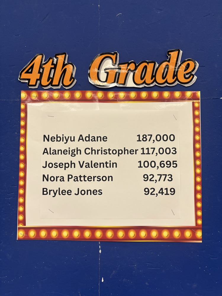 4th Grade: Nebiyu Adane, Alaneigh Christopher, Joseph Valentin, Nora Patterson, Brylee Jones