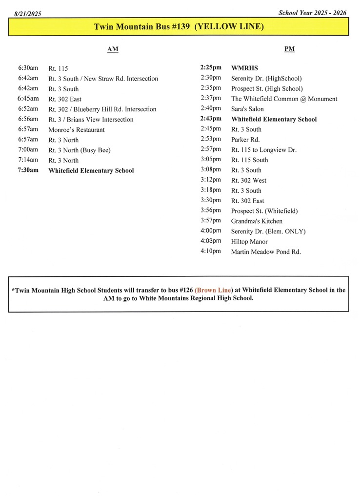 Bus Routes Yellow