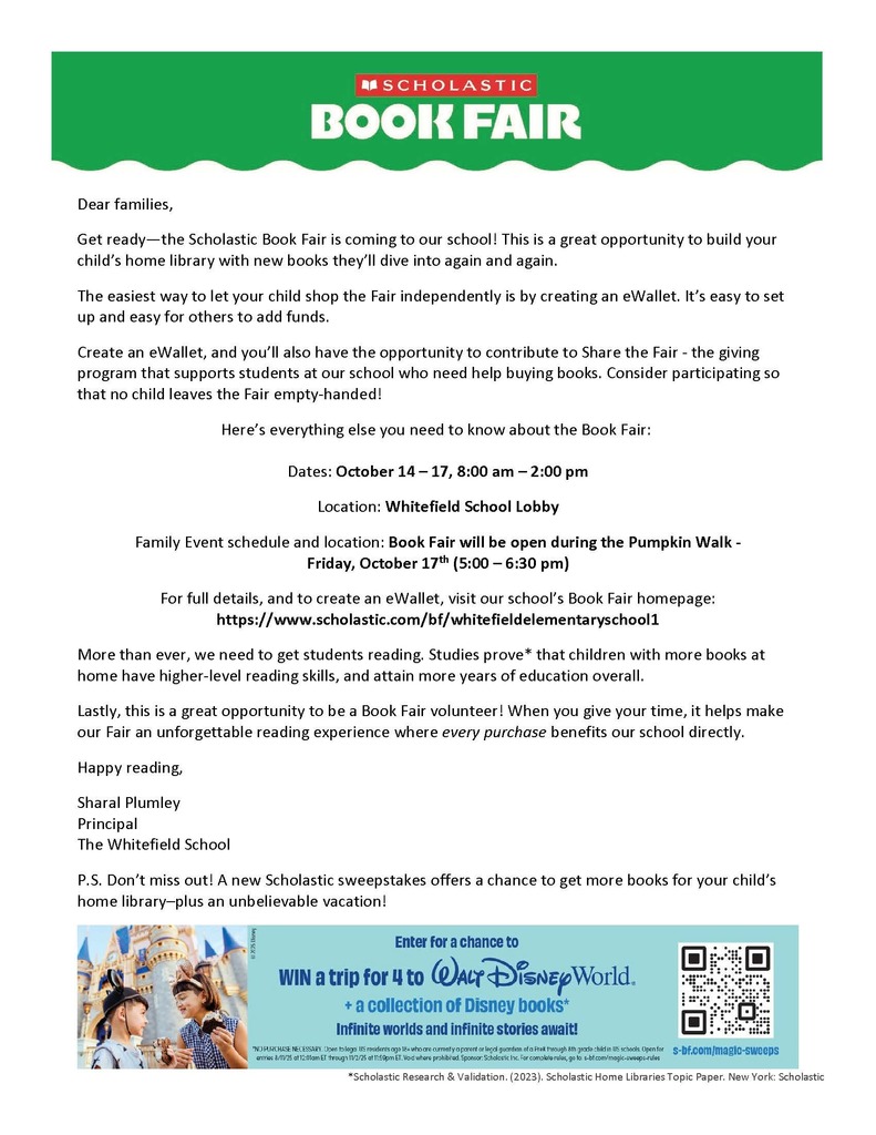 Principal's Letter about Scholastic Book Fair