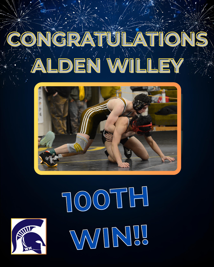 Spartan wrestler Alden Willey takes his 100th win. Congratulations!