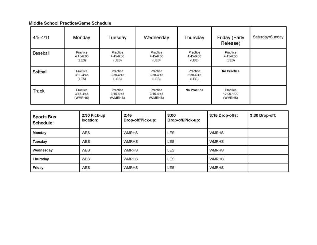Middle School Sports Schedule