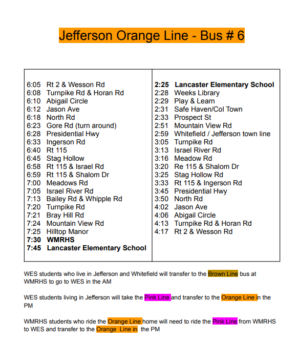 2026-2027 Bus Schedule