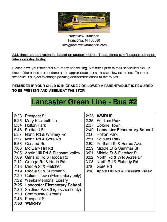 2026-2027 Bus Schedule