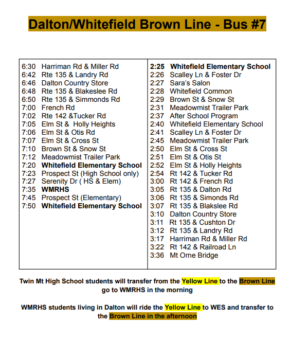 2026-2027 Bus Schedule