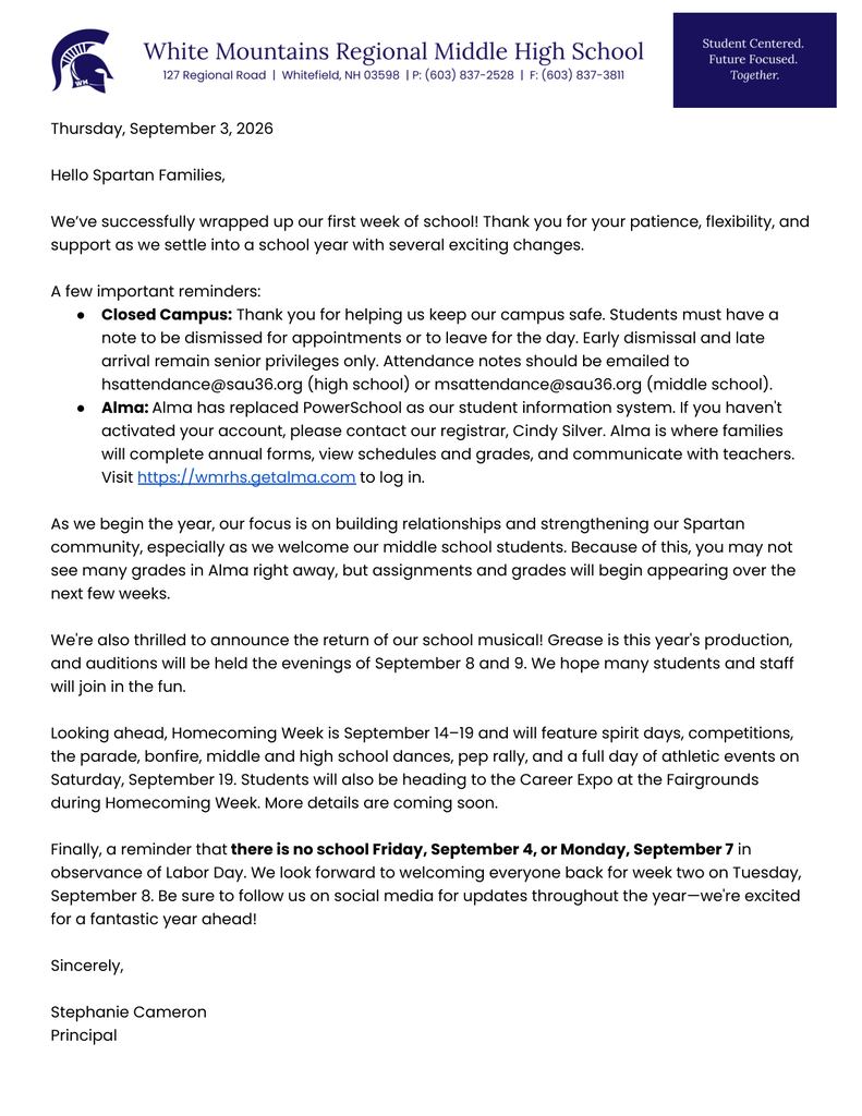 week one letter