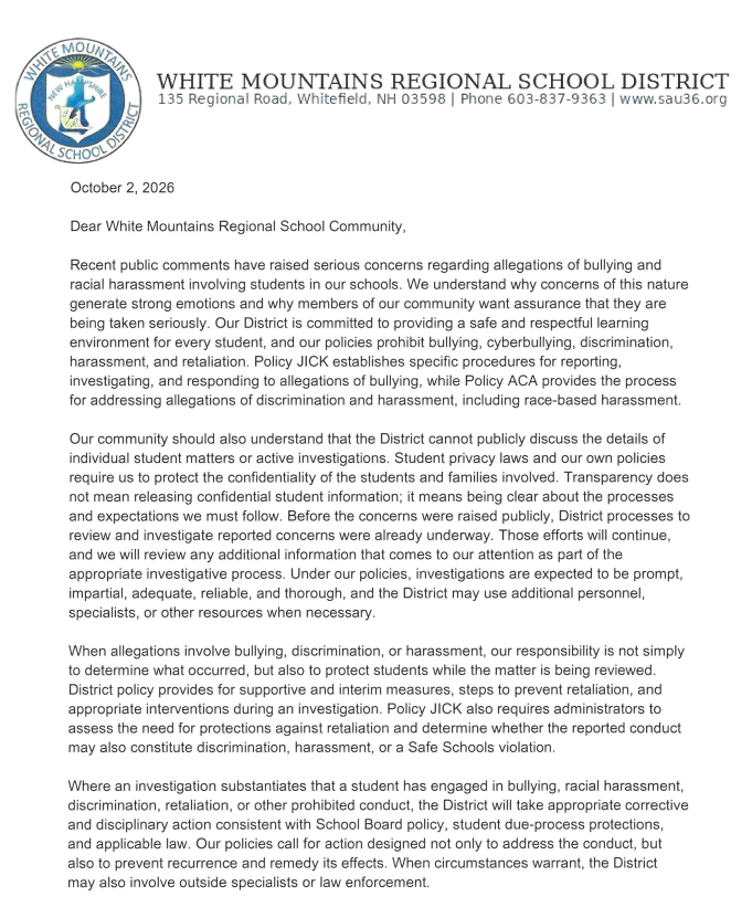 Superintendent Letter