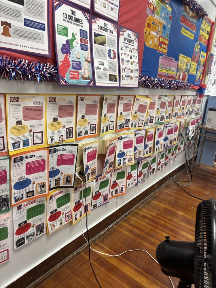 8th grade students are studying the decades of the 70’s, 80’s, and 90’s and creating posters about them!!