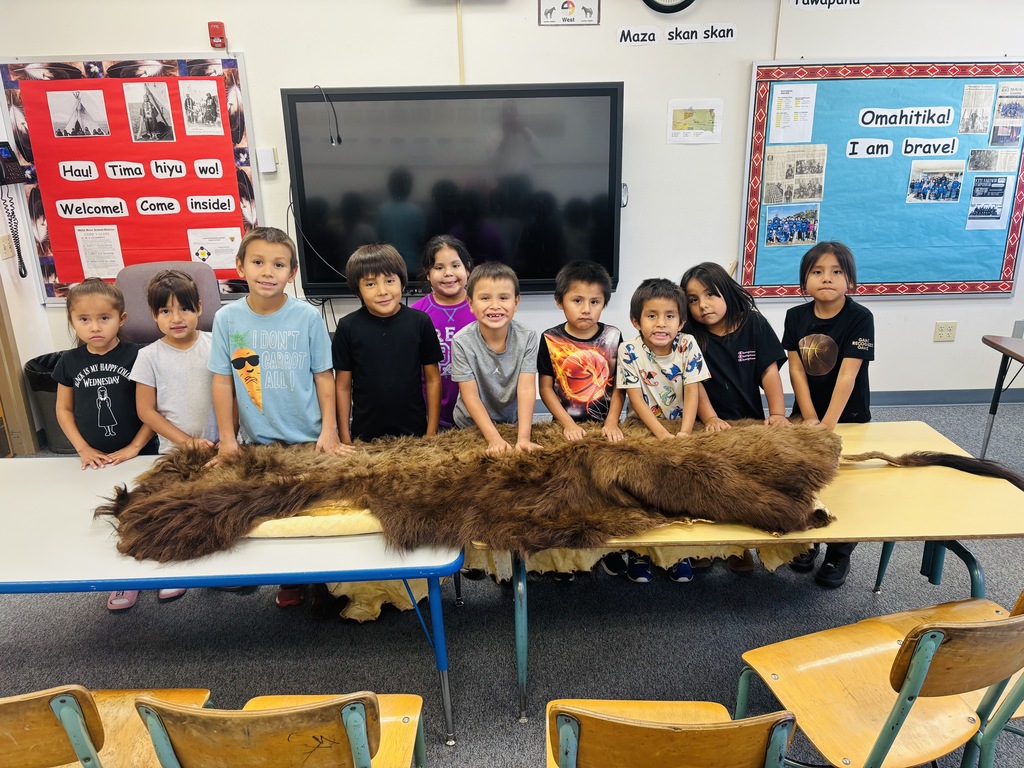 Students with Buffalo robe