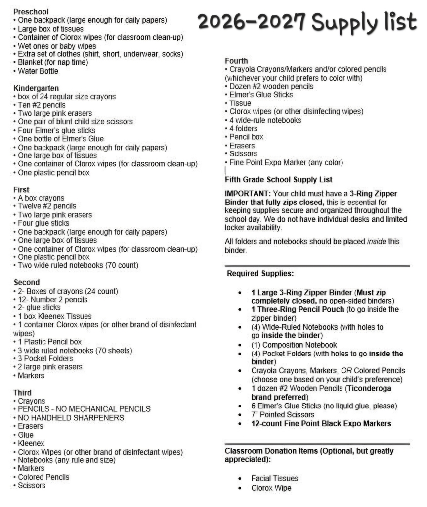 school supply list