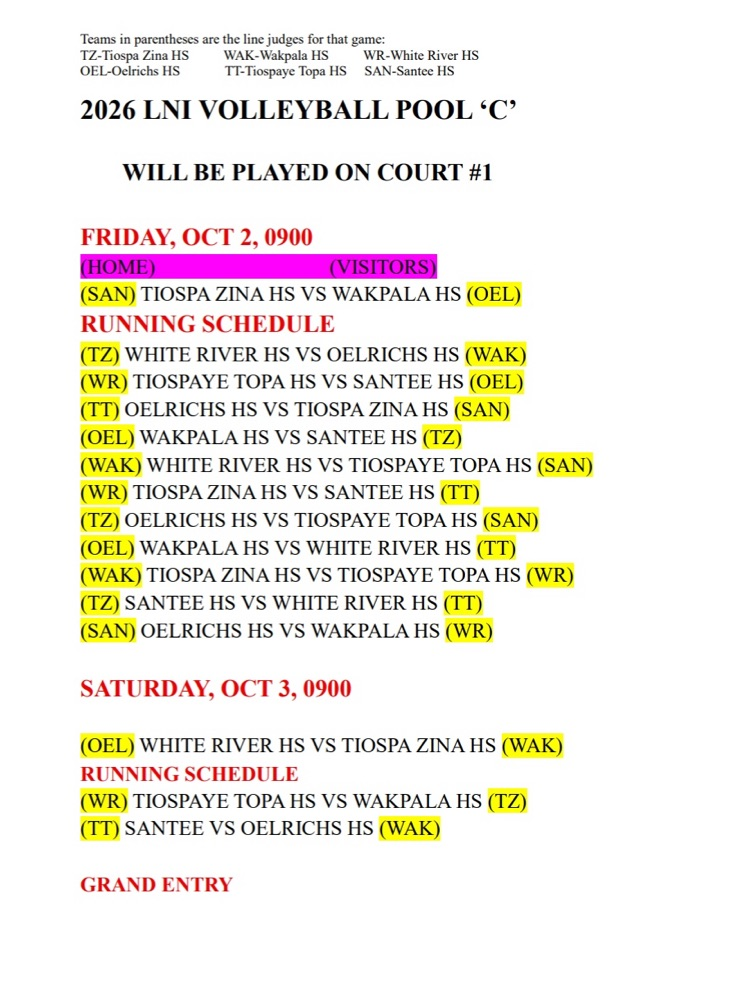 WR POOL SCHEDULE