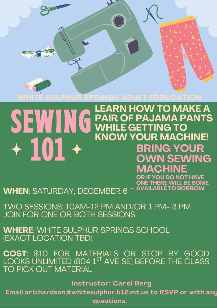 Green and Blue Retro Illustrated Sewing Workshop Poster