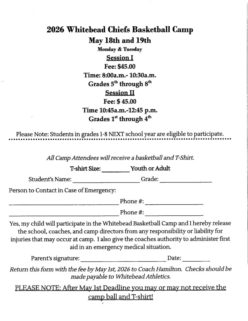 2026 Basketball Camp Form