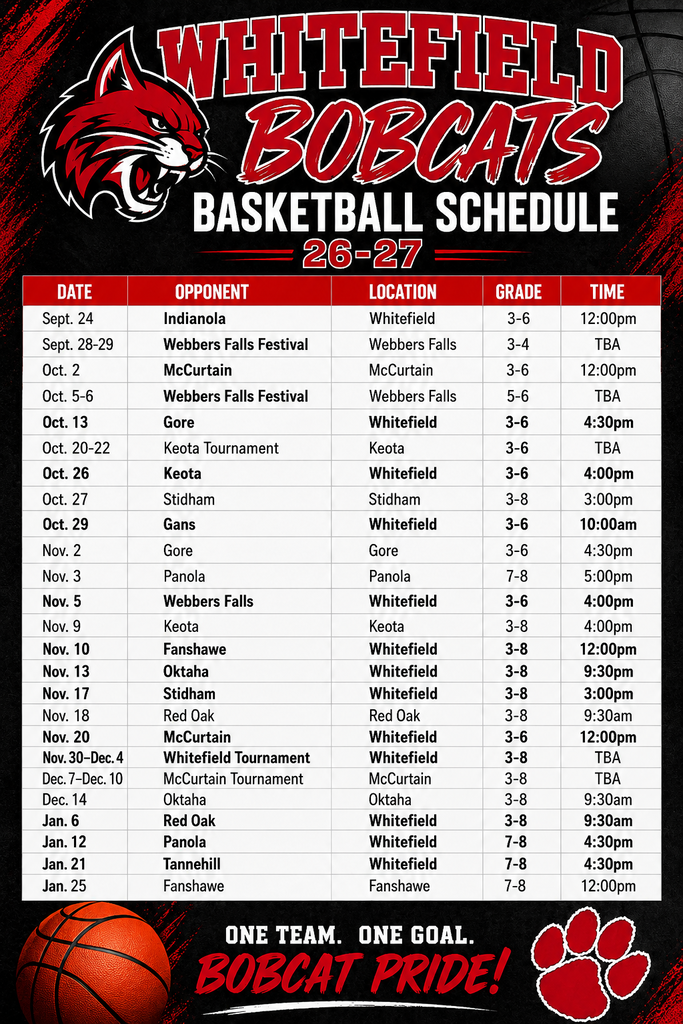 Whitefield Bobcats Basketball Schedule