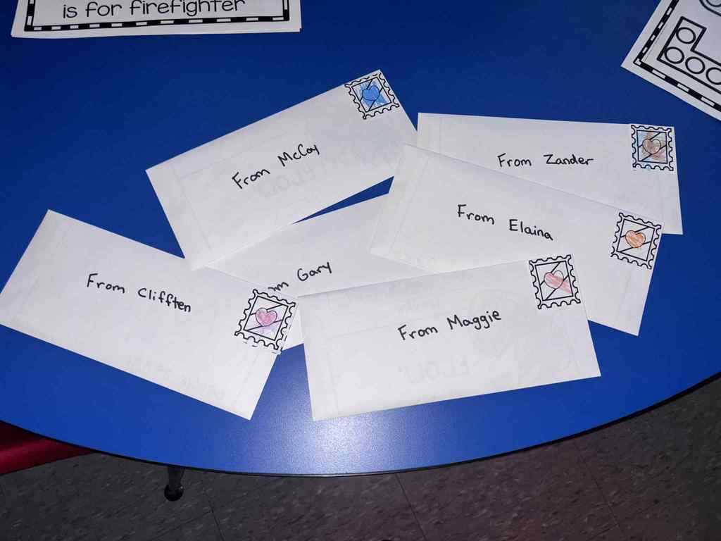 WCS prek writing thank you letters to the Fireman 2025