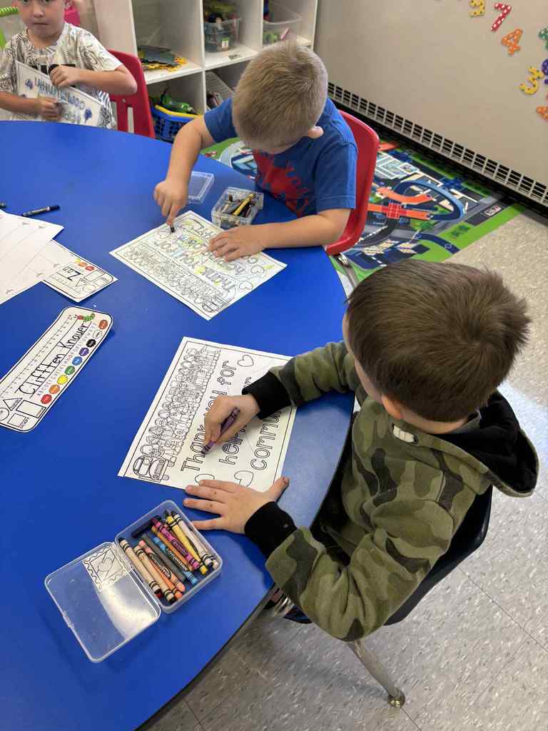 WCS prek writing thank you letters to the Fireman 2025