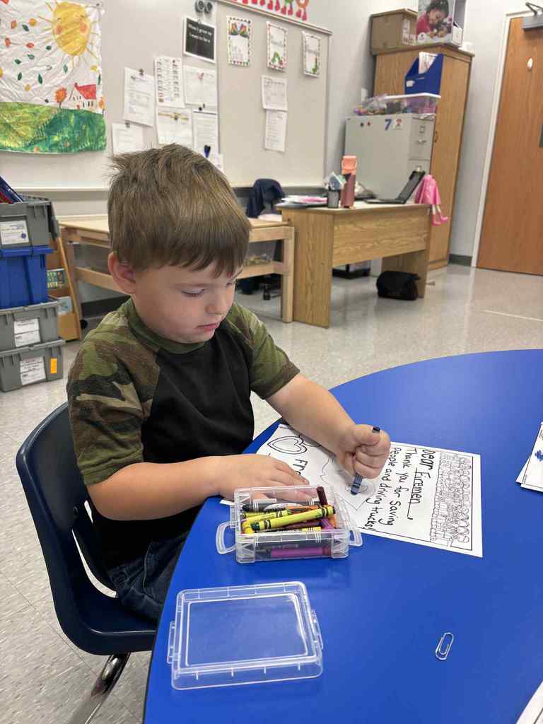 WCS prek writing thank you letters to the Fireman 2025