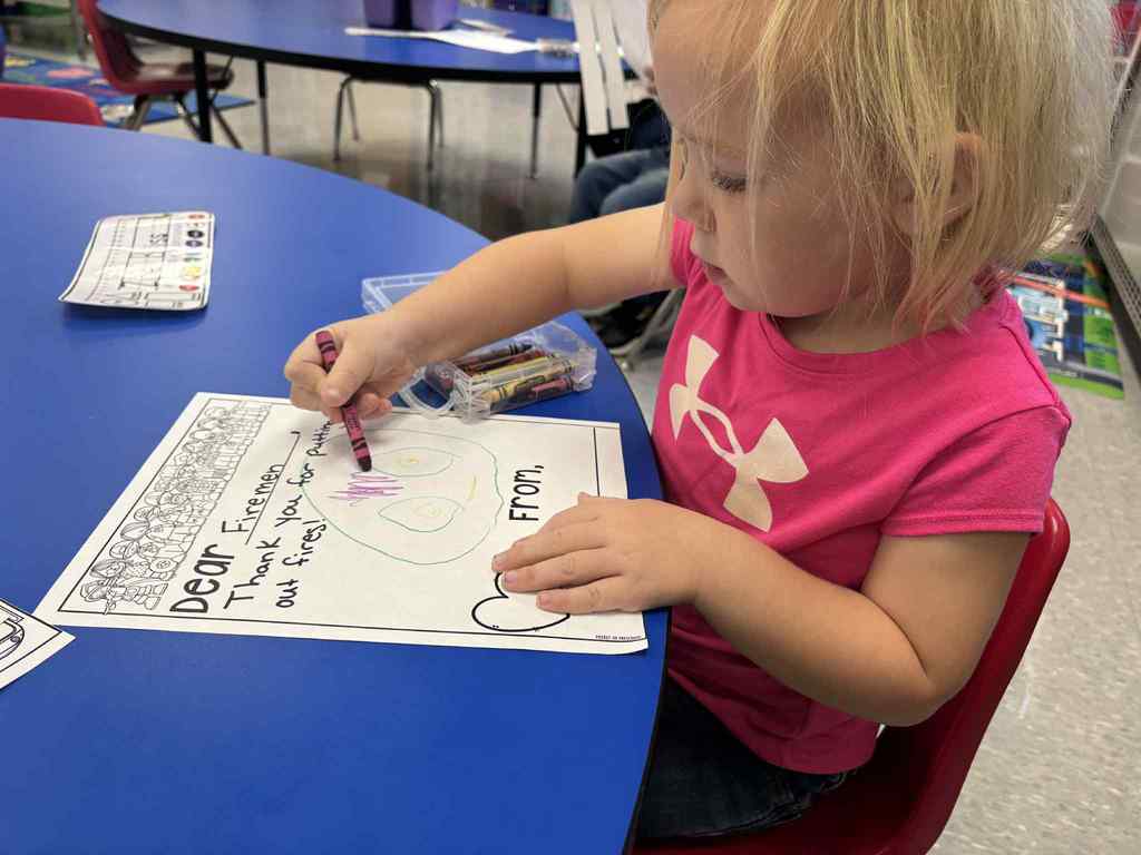 WCS prek writing thank you letters to the Fireman 2025