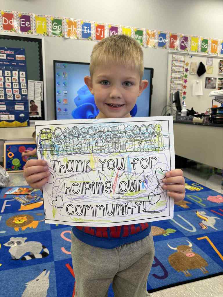 WCS prek writing thank you letters to the Fireman 2025