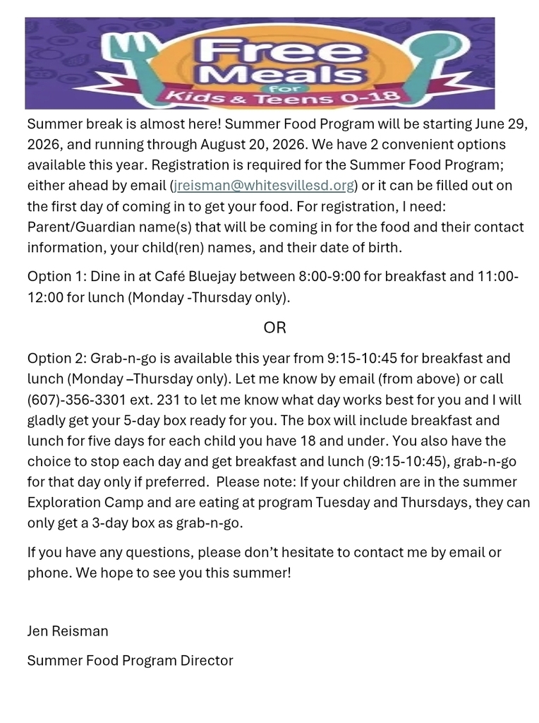 Whitesville Central School Summer Meals Program 2026
