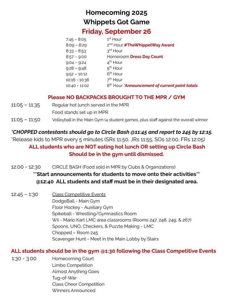Circle Bash Friday Schedule