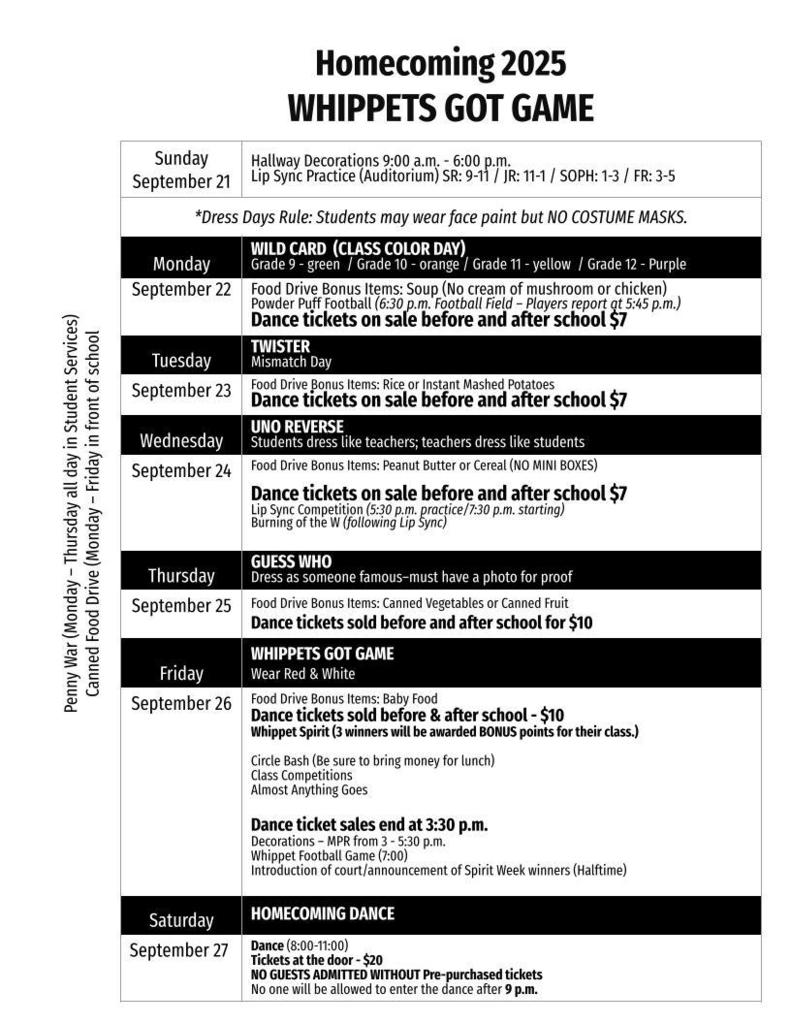 Homecoming Week Schedule