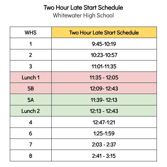 Two Hour Delay Schedule for WHS