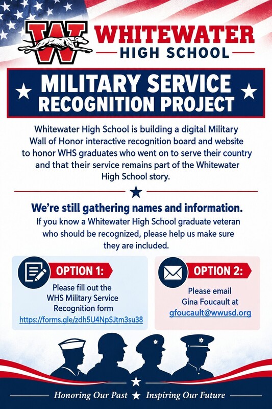 Flyer with Whitewater High School Military Service Recognition Project