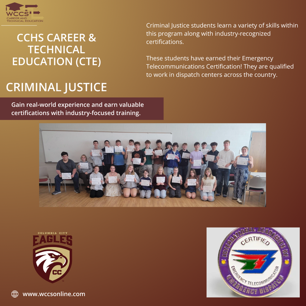 Picture of criminal justice students holding up their ETC certificates.