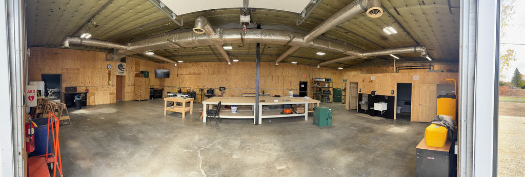 civil construction trades classroom with work benches and tools