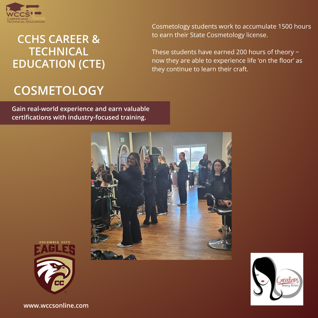 Cosmetology students performing shampoo and set on mannequins.