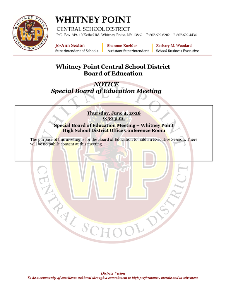 Notice of Special Board Meeting