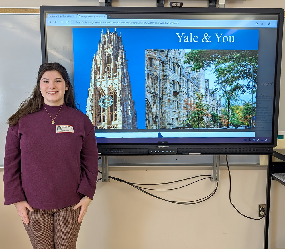 Whitney Point alumnae Kierstin Gehres, who recently presented to current high school students about her experience going to college at Yale University