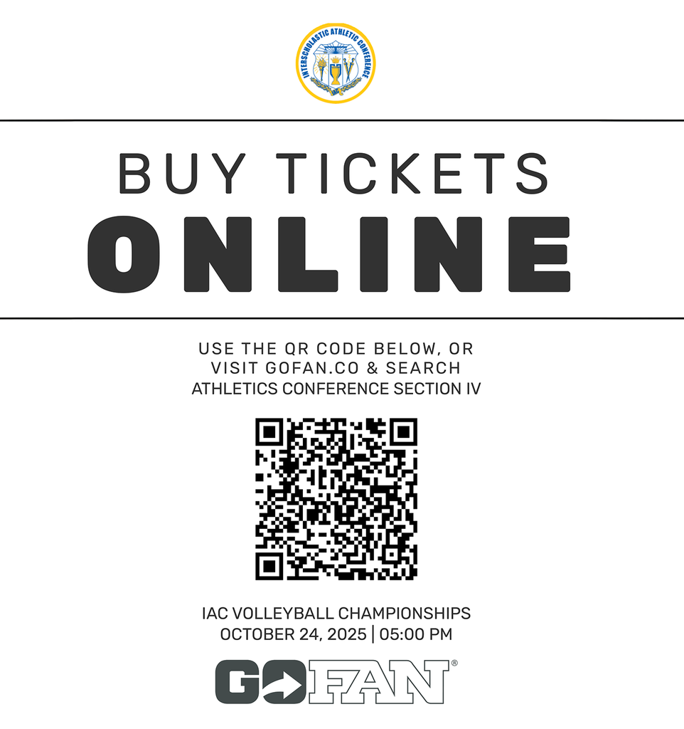 Buy tickets online for the I A C volleyball championships that begin at 5 p.m. on October 24, 2025, at Tompkins Cortland Community College.