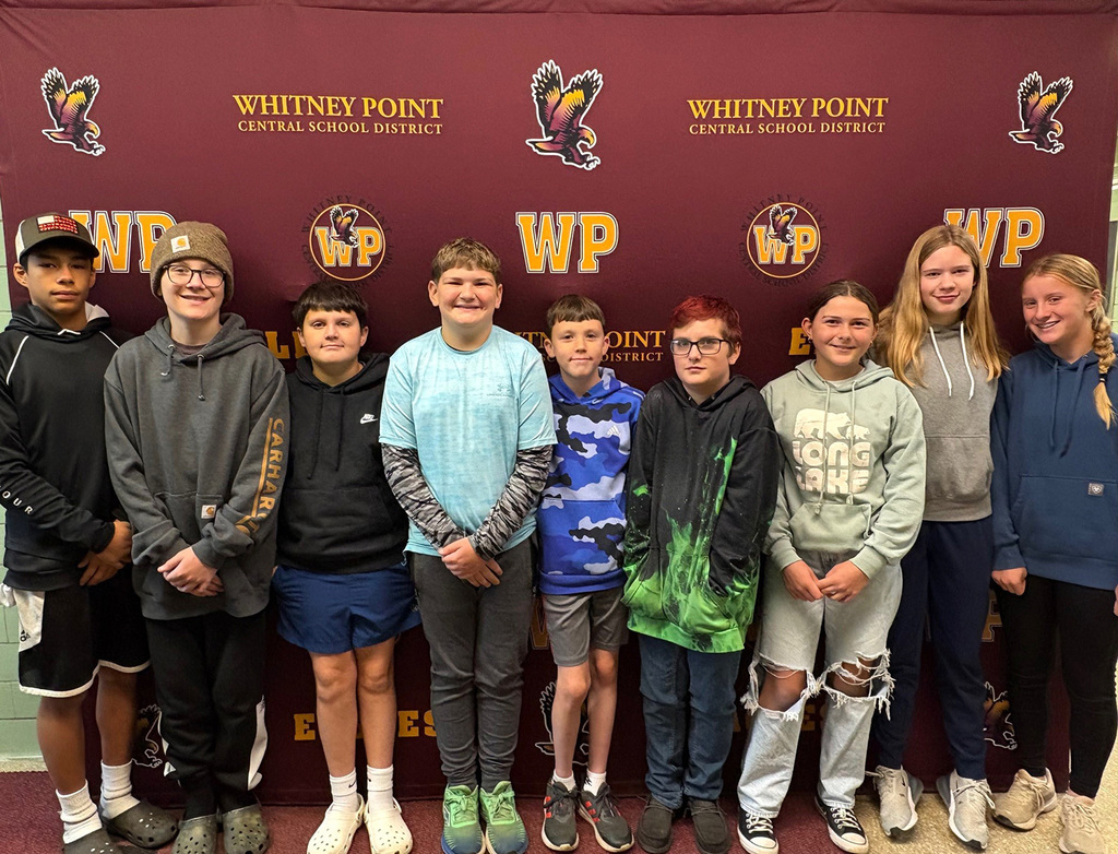 A total of nine Tioughnioga Riverside Academy seventh grade students were recognized as October students of the month the first week of November 2025.