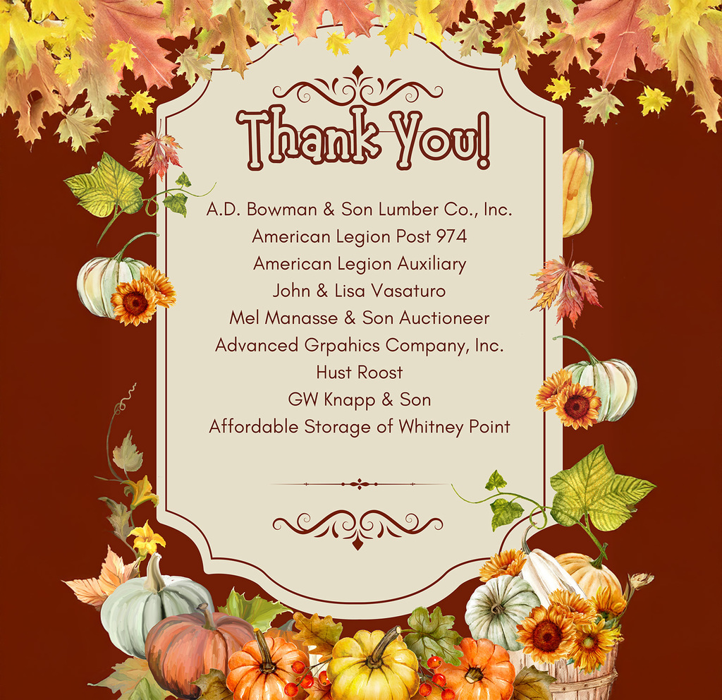 Thank you to the community donors who supported the Whitney Point Student Council Thanksgiving Food Baskets project.