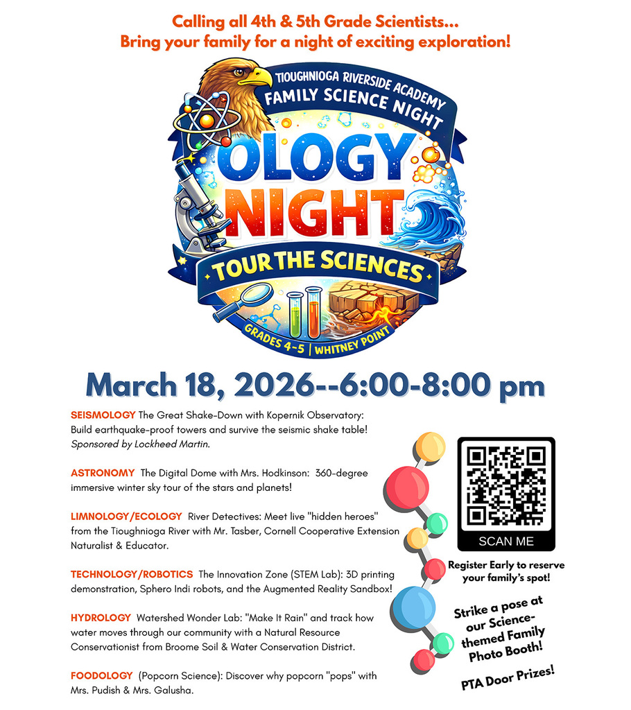 Whitney Point Ology Night, or Family Science Night, at Tioughnioga Riverside Academy for fourth and fifth graders on March 18, 2026.